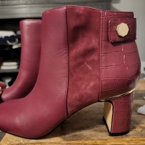 Booties, WHBM SIZE 8, worn 1 time. Deep Maroon, Leather and Suede.